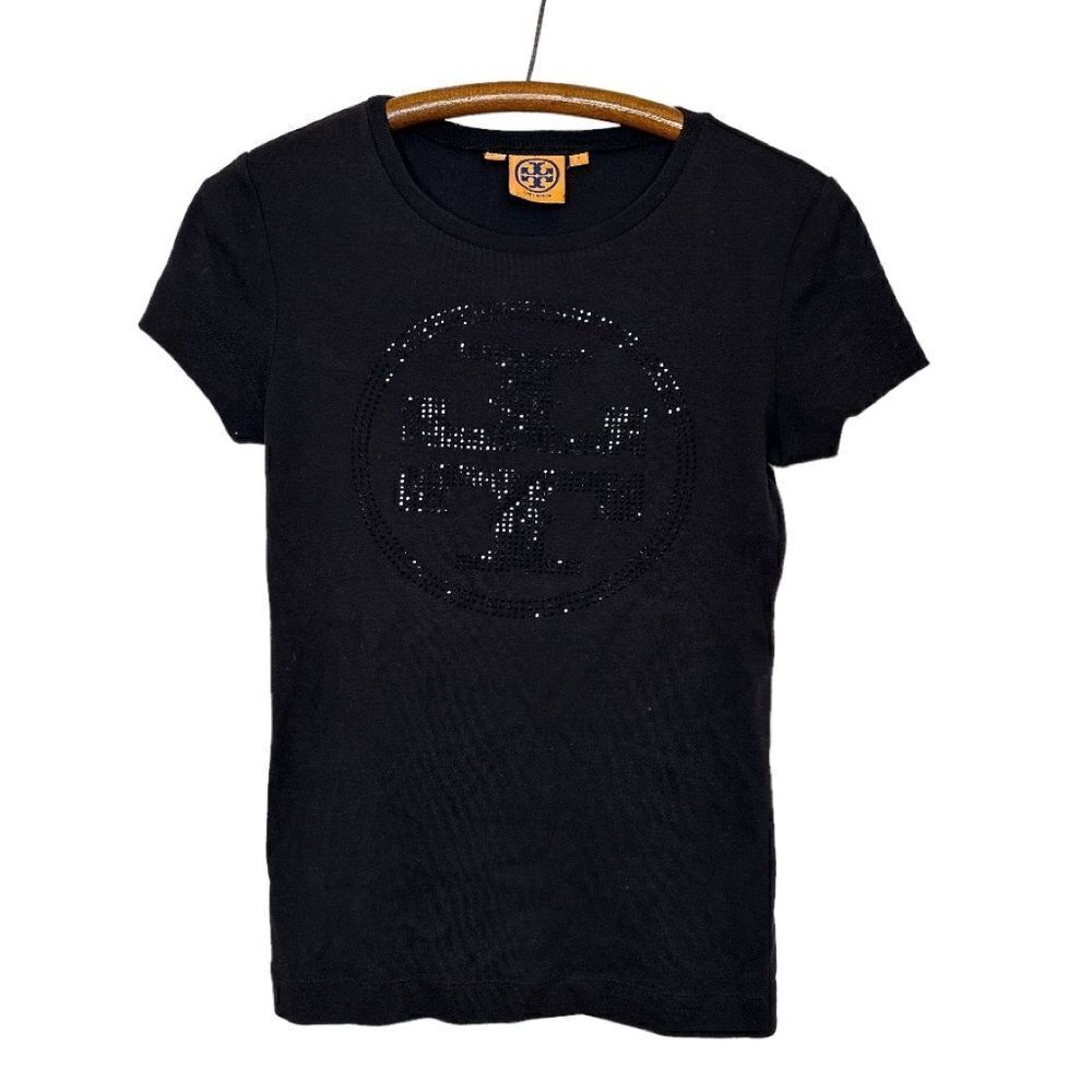 TORY BURCH Rhinestone Logo Black T-Shirt